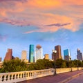 Houston skyline sunset Sabine St bridge Texas US