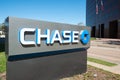 JPMorgan Chase Bank stand with flags, Houston, Texas