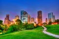 Houston Texas modern skyline at sunset twilight on park Royalty Free Stock Photo