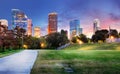 Houston Texas Skyline with modern skyscrapers and blue sky view from park river US Royalty Free Stock Photo