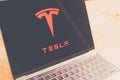 Tesla Motors logo on computer screen Royalty Free Stock Photo