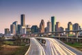 Houston, Texas, USA downtown city skyline and highway Royalty Free Stock Photo