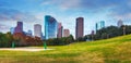 Houston, Texas, USA downtown park and skyline at twilight Royalty Free Stock Photo