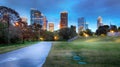 Houston, Texas, USA downtown park and skyline at twilight Royalty Free Stock Photo