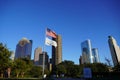 Houston, TX - October 29, 2020: Boys Girls Club Flag and USA Flag with Greater Houston Background. Photo Landscape