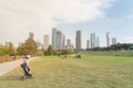 Local resident enjoy biking walking along Buffalo Bayou s at Eleanor Tinsley park downtown Houston