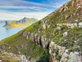 Hout Bay Coastal mountain landscape with fynbos flora in Cape Town Royalty Free Stock Photo