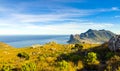 Hout Bay Coastal mountain landscape with fynbos flora in Cape Town Royalty Free Stock Photo