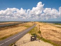 Houtribdijk dam connecting Enkhuizen to Lelystad, separating the IJsselmeer and Markermeer lakes, Netherlands