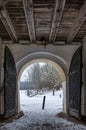 Hovdala Slott Gatehouse Arch in Winter Royalty Free Stock Photo