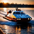 Hovercraft, hovering floating vehicle of off-road amphibious transport