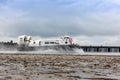 A Hovercraft leaves Ryde harbour on The Isle of Wight