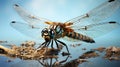 the hovering behavior of a dragonfly wings and slender body against a simple background Royalty Free Stock Photo