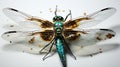 the hovering behavior of a dragonfly wings and slender body against a simple background Royalty Free Stock Photo