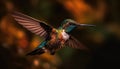 Hovering hummingbird flapping wings in mid air beauty generated by AI