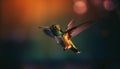 Hovering hummingbird flaps iridescent wings mid air generated by AI