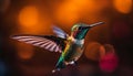 Hovering hummingbird spreads vibrant wings in mid air generated by AI