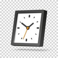 Hovering rounded squre clock icon in 3d flat style, black rectangle timer on transparent background. Business watch