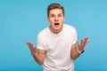 How could you? Portrait of annoyed upset man in t-shirt quarreling with indignant expression