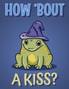 How about a kiss postcard. Cute frog with witch hat. Magic toad illustration funny poster Royalty Free Stock Photo