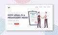 How Legal is Promissory Notes Landing Page Template. Tiny Businessmen Characters Shaking Hand at Huge Document, Loan Royalty Free Stock Photo