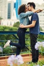 How lucky we are to have found love so young. a teenage couple kissing outdoors.