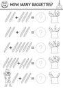 How many baguettes game. French black and white traditional pastry math addition activity. Simple France printable counting line Royalty Free Stock Photo