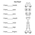 How many body parts. Write the correct answer. Activity page for school and preschool