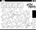 how many cartoon birds animals counting game coloring page Royalty Free Stock Photo