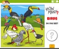 How many cartoon birds educational task for children Royalty Free Stock Photo