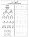 How Many count and trace the numbers Easter worksheet. Activity page