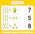 How many counting game with corn. worksheet for preschool kids, kids activity sheet, printable worksheet