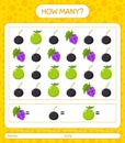 How many counting game with fruit. worksheet for preschool kids Royalty Free Stock Photo