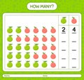 How many counting game with fruit. worksheet for preschool kids Royalty Free Stock Photo