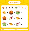 How many counting game with halloween icon. worksheet for preschool kids, kids activity sheet Royalty Free Stock Photo