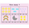 How many counting game illustration with sky pictures