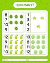 How many counting game with nama buah. worksheet for preschool kids, kids activity sheet, printable worksheet