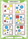 How Many. Counting Game for Preschool Children. Educational math game. Count the shapes in the picture and write the