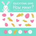 How Many Counting Game for Preschool Children, Educational Mathematical Game, Count and Write Numbers Below Cartoon