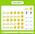 How many counting game with fruit. worksheet for preschool kids