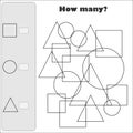 How many counting game with simple geometric shapes for kids, educational maths task for the development of logical