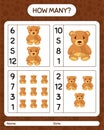 How many counting game with teddy bear. worksheet for preschool kids, kids activity sheet