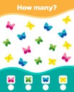 How many cute colorful butterflies are there. Math game for kids.