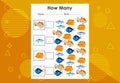 How many fish tasks? Educational children`s game worksheet