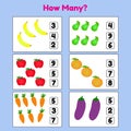 How many Fruit Counting game for kids Illustration Vector. Perfect for Children Math Game