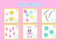 How many games for counting, Easter elements for children, educational mathematical tasks for the development of logical thinking