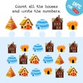 How many houses do you see here. Count and write the numbers. Game for children. Math worksheet for kids. Vector color Royalty Free Stock Photo