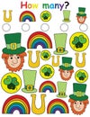 How many? Irish-themed educational activity page for preschool kids vector illustration