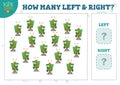 How many left and right cartoon robots kids counting game vector illustration