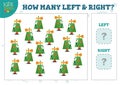 How many left and right cartoon robots kids counting game vector illustration